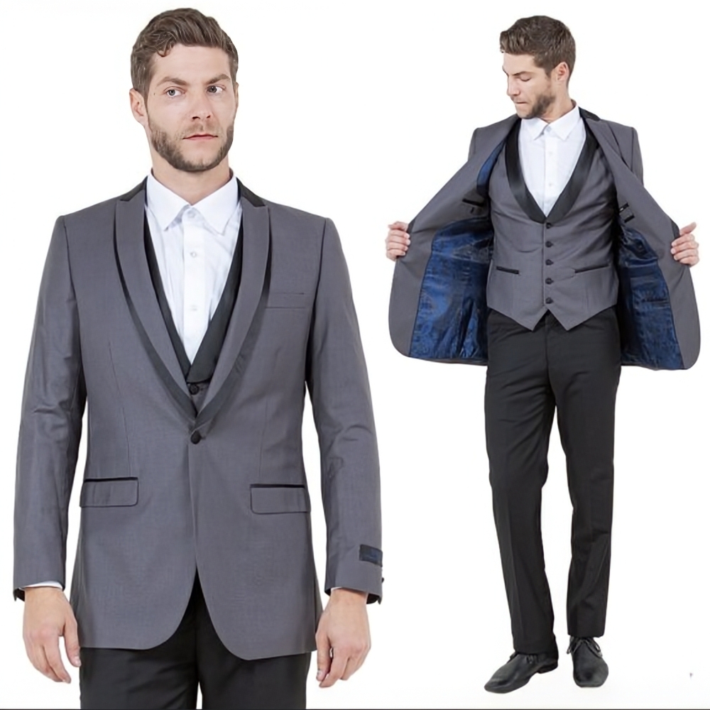 NWOT Bryan Michaels Gray Black Slim Fit Tuxedo Blazer